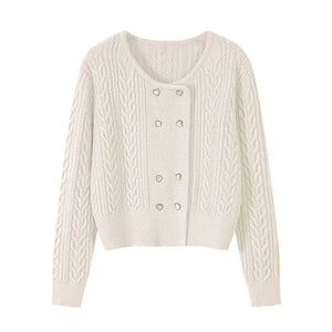 Cable Double-Breasted Crew-Neck Cardigan