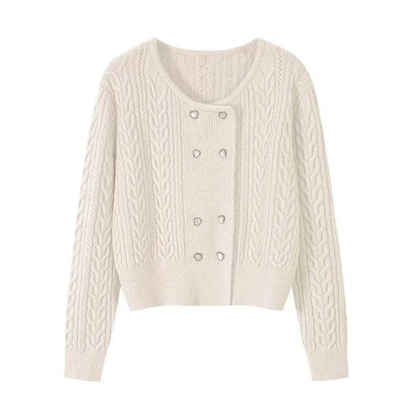 Cable Double-Breasted Crew-Neck Cardigan