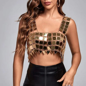 Gold metallic sequin crop top Winteres