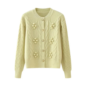 Cable Button Crew-Neck Knit Cardigan Winteres