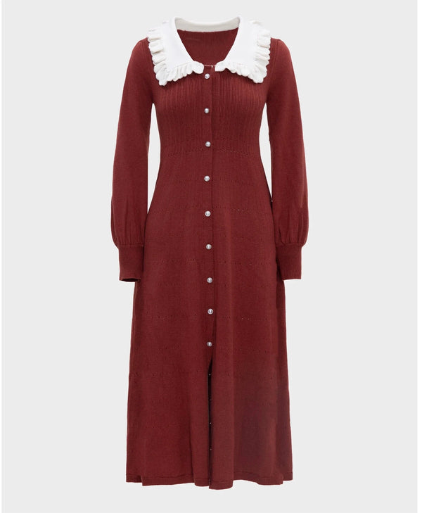 Puff-Sleeve Peter-Pan Hollow Knit Cardigan Winteres