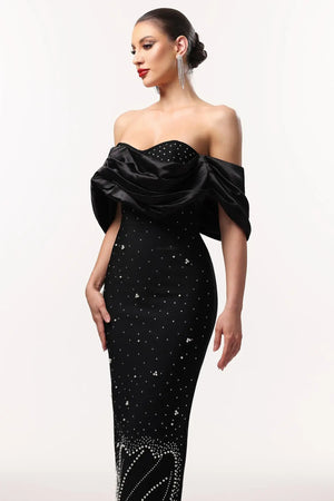 Women Chic IWinify Off Shoulder Rhinestone Bandage Black Maxi Dres Ladies Bodycon Occassion Birthday Cocktail Prom Party Dresses