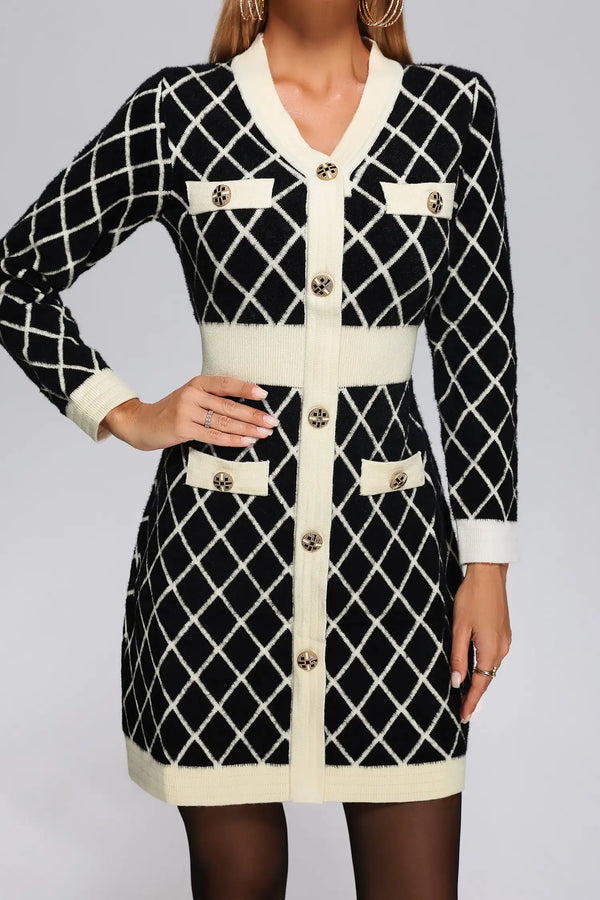 BEISHI High Quality Ladies Long Sleeve Plaid Knitted Sweater Dresses Women Winter Autumn Fall 2023 Winteres
