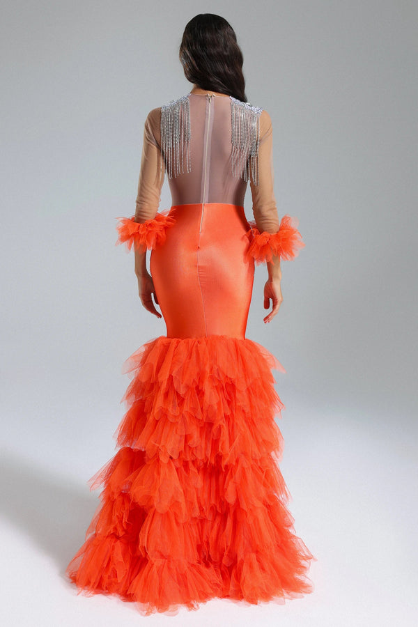 Rae Diamante Mesh Fishtail Maxi Dress Winteres