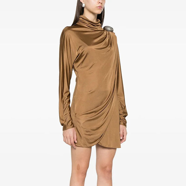 Didi High Neck Splice Ribbon short Dress Winteres