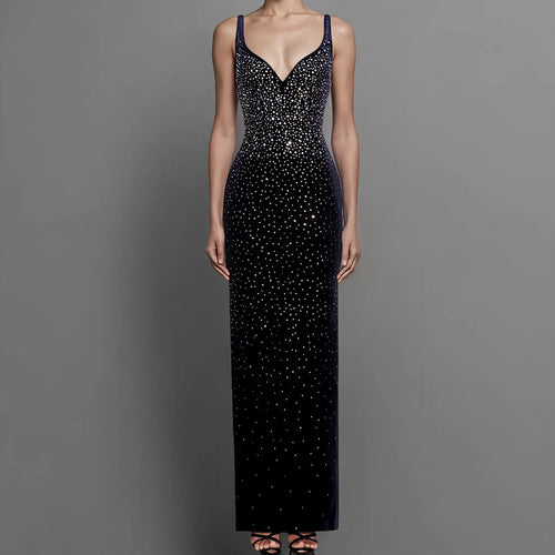 Luxury Women Dresses Manufacturers Low Moq Elegant Womens Clothing Party Wear Diamond Rhinestone Prom Evening Long Gown Dress Winteres