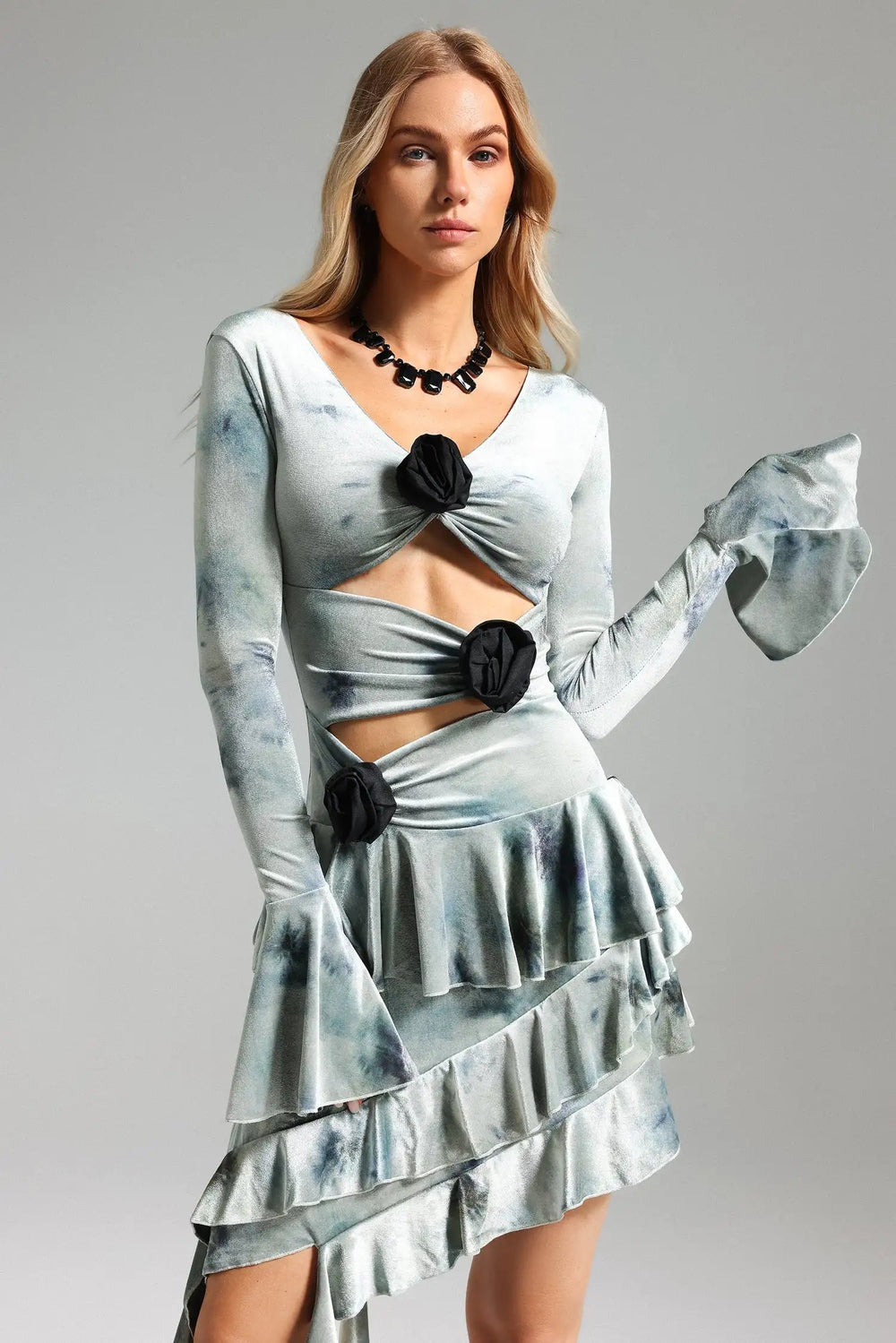 Kimivi Flower Tie-dye Ruffled midi Dress Winteres