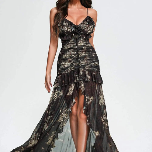 Bella Barnett Oem Custom Women Sexy Mesh Print Long Mesh Maxi Dress Ladies Elegant Winteres