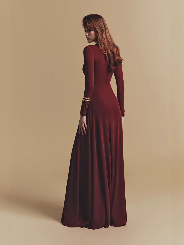 2025 New Niche Design Asymmetrical Pleated Long Sleeve Midi Dress Casual Woven Anti-Static Natural Waist Winteres