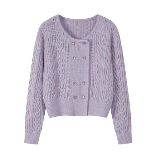 Cable Double-Breasted Crew-Neck Cardigan