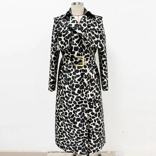 A11098 British Style Casual Hooded All-Season Long Coat, Breathable and Windproof Snake Print Jacquard