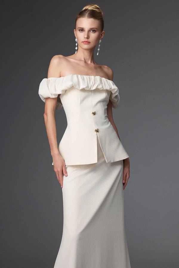 Women Chic IMamie Elegant Tailored Off Shoulder Ruched Two Piece S Ladies Bodycon Occasion Birthday Cocktail Prom Party Dresses