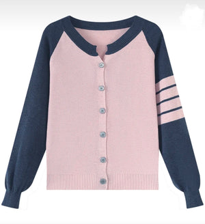 Striped Raglan Crew-Neck Cardigan
