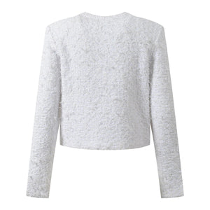 Light gray textured sweater on a white background