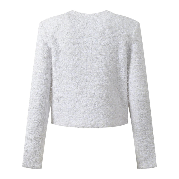 Light gray textured sweater on a white background