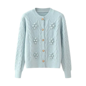 Cable Button Crew-Neck Knit Cardigan Winteres