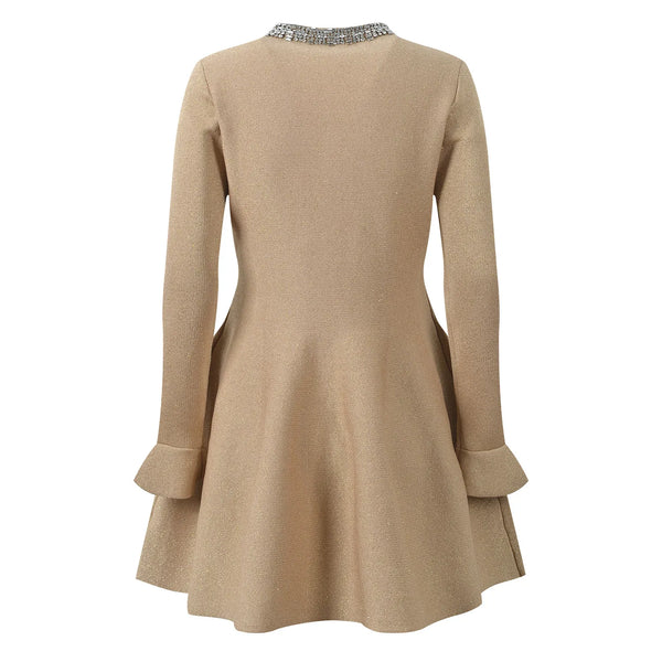 Beige dress with a textured collar on a white background