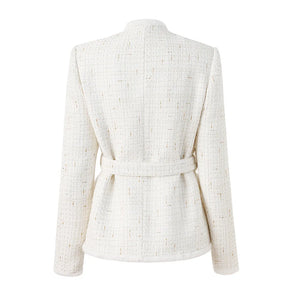 White textured blazer on a white background