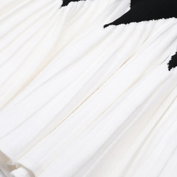 Fabricant de robes sur mesure : Nouvelle robe en maille contrastante noire et blanche 2025, jupe plissée ondulée, taille ajustée, jupe trapèze ajustée