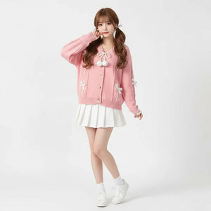 Pull tricoté personnalisé à faible MOQ pour femme, col en V, manches longues, grande taille, avec nœud papillon, épaules tombantes, boutonnage, gilet en tricot pour femme.