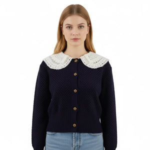 Peter Pan Collar Hollow-Out Knit Cardigan