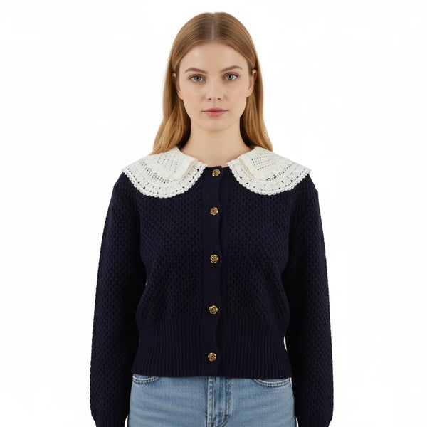 Peter Pan Collar Hollow-Out Knit Cardigan