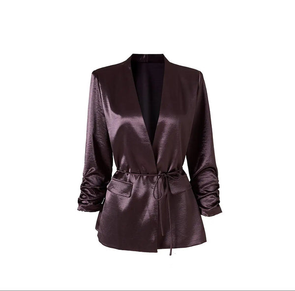 Madelon Satin Belted Blazer | WINTERES