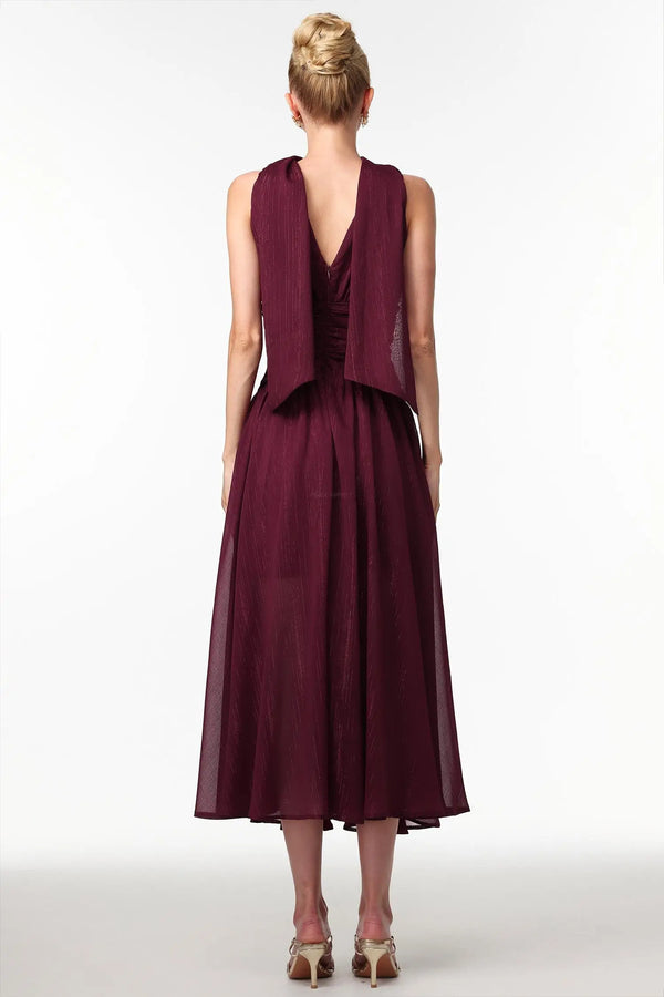 Women Chic IOkani Elegant Flowy V Neck Sleeveless Ruched Subtle Sh Ladies Bodycon Occassion Birthday Cocktail Prom Party Dresses Winteres