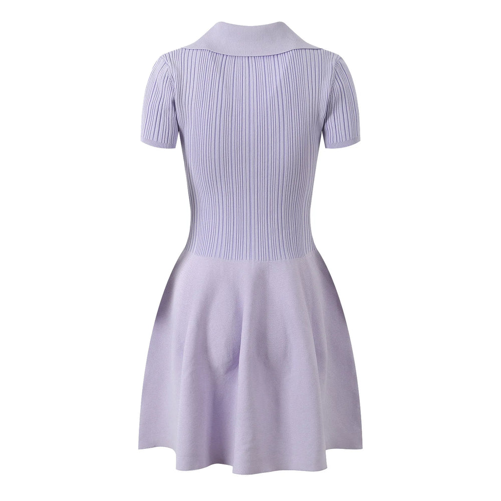 Lavender dress with a collar and buttons on a white background