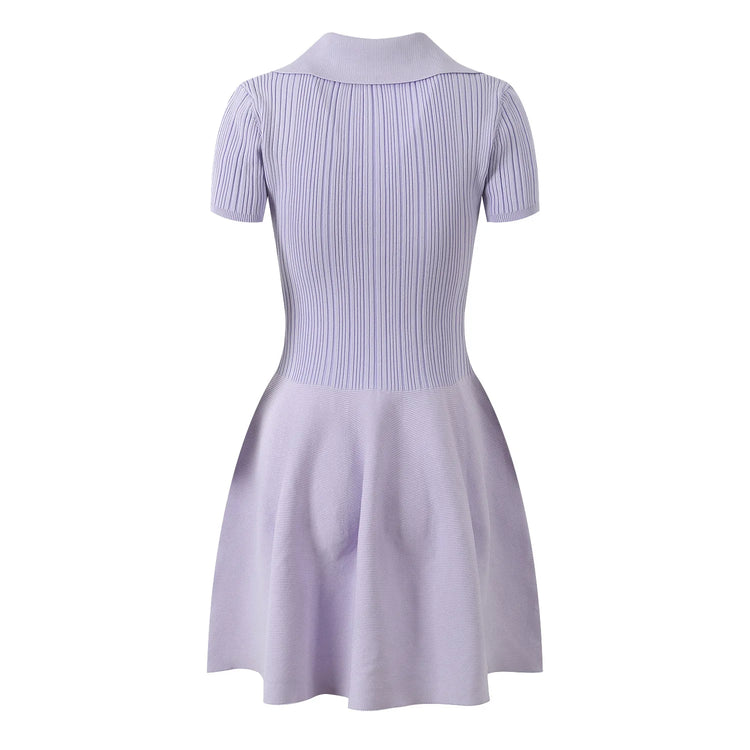 Lavender dress with a collar and buttons on a white background