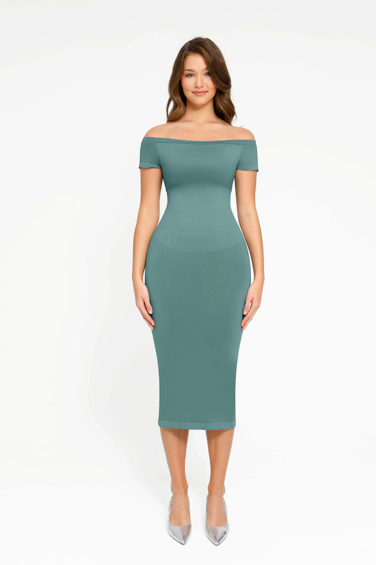 Long-Sleeve Tummy-Compression Midi Dress Winteres
