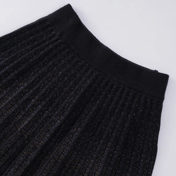 Pleated Jacquard Knit Midi Skirt