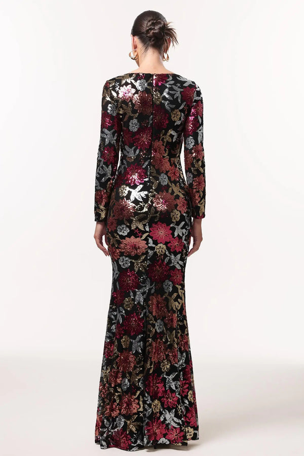 Women Chic IMaoma Elegant Lustrous Long Sleeve Floral Woven Maxi D Ladies Bodycon Occassion Birthday Cocktail Prom Party Dresses