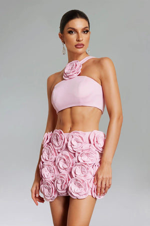 Ezgi Flower Halter Top Mini Skirt Set Winteres
