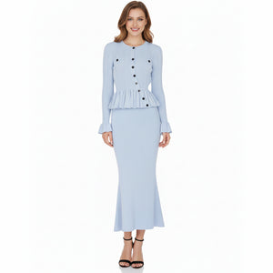 Sleek Knit Skirt Suit – Light-Blue Skirt Set – Winteres