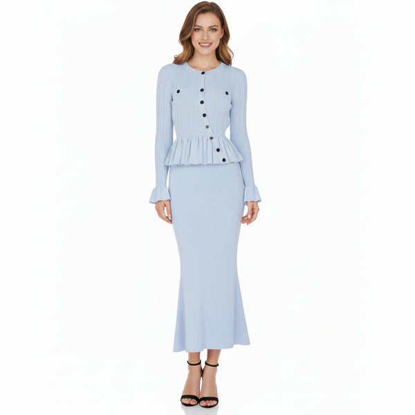 Sleek Knit Skirt Suit – Light-Blue Skirt Set – Winteres