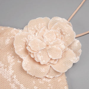 Nouvelle Robe Mini Femme Sexy Découpée Diamants Fleurs 3D Sans Manches Strass Scintillants Robes Moulantes Célébrité Cocktail Soirée