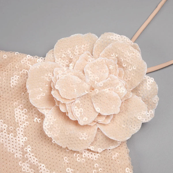 Nouvelle Robe Mini Femme Sexy Découpée Diamants Fleurs 3D Sans Manches Strass Scintillants Robes Moulantes Célébrité Cocktail Soirée