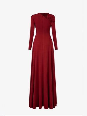 2025 New Casual Niche Style Solid Color Design Cross Pleated A-Line Midi Dress with Natural Waist Anti-Static Woven Fabric