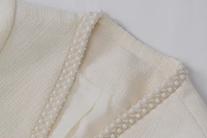 Delicate Perlage Femme Élégant Ensemble Costume Col V Manches Longues Manteau Jupe Midi Trapèze Femme Couleur Unie 2 pièces