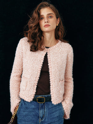 Elegant Casual Pink Knitted Cardigan