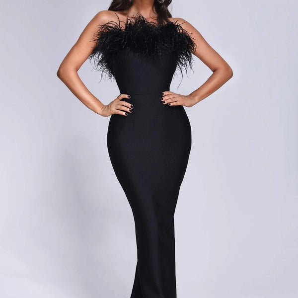 Benishia Maxi Dress With Feathers Winteres