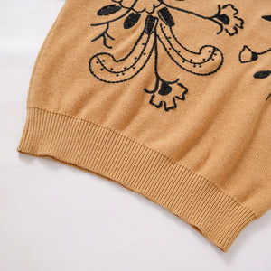 Drop-Shoulder Embroidery Knit Pullover Winteres