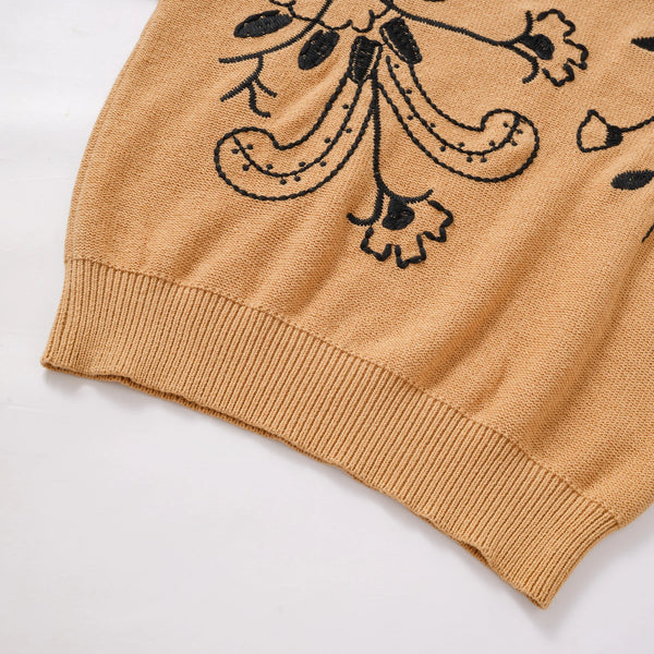 Drop-Shoulder Embroidery Knit Pullover Winteres