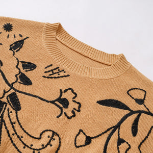 Drop-Shoulder Embroidery Knit Pullover Winteres