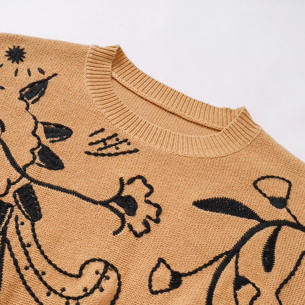 Drop-Shoulder Embroidery Knit Pullover Winteres