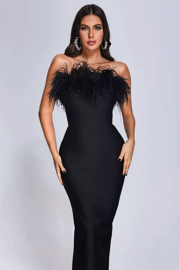 Benishia Maxi Dress With Feathers Winteres