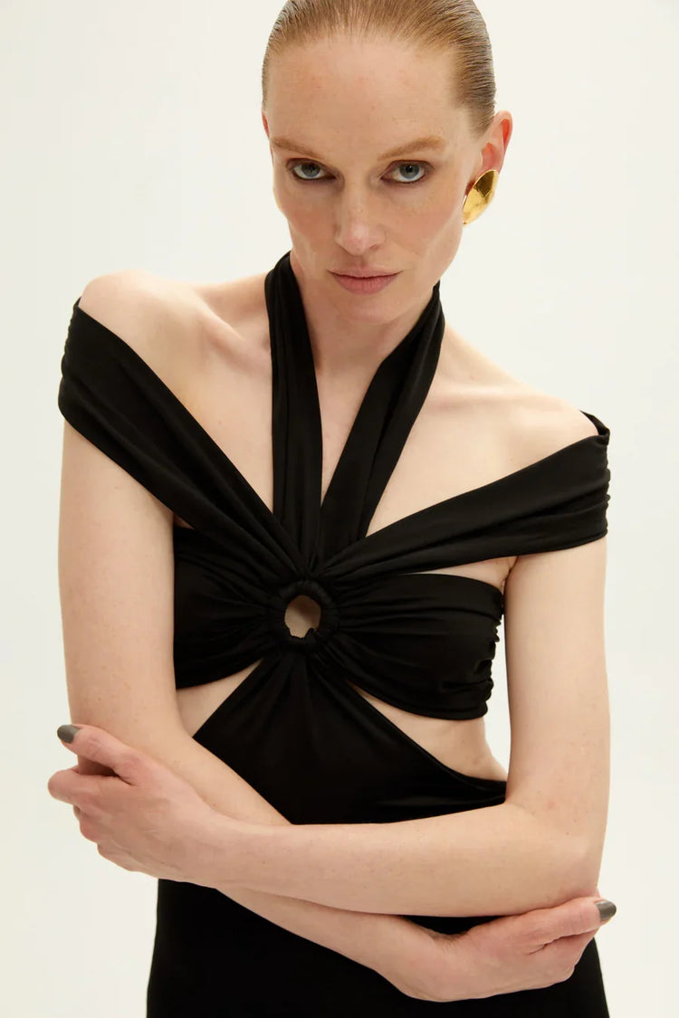 Robe longue Zaryana avec découpes et licol