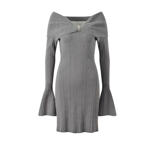 Gray ribbed dress with long sleeves on a white background