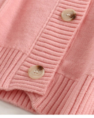 Pull tricoté personnalisé à faible MOQ pour femme, col en V, manches longues, grande taille, avec nœud papillon, épaules tombantes, boutonnage, gilet en tricot pour femme.